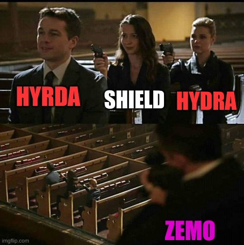 Church gun | SHIELD; HYRDA; HYDRA; ZEMO | image tagged in church gun,marvel,hydra,zemo | made w/ Imgflip meme maker