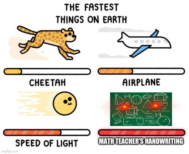 I didn't know that mrs. brewer could be so fast! | MATH TEACHER'S HANDWRITING | image tagged in fastest thing possible,math in a nutshell,math handwrting | made w/ Imgflip meme maker