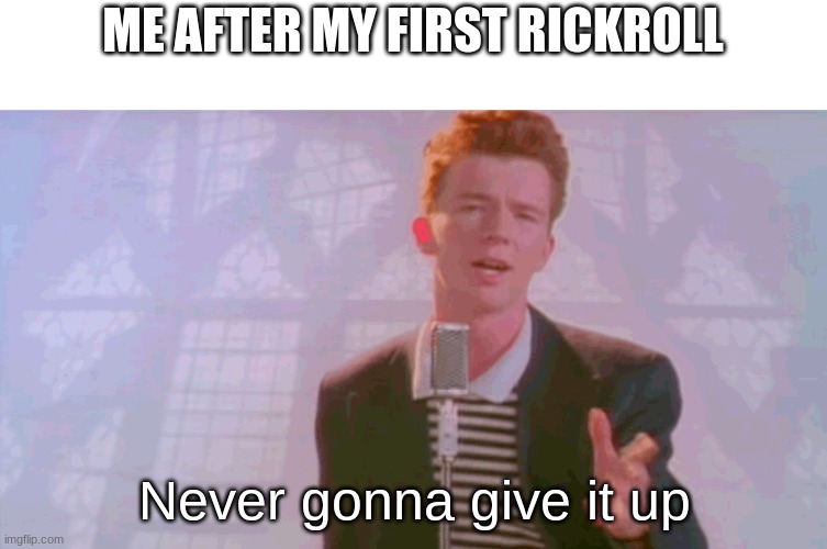 what i mean is i like rickrolling people | ME AFTER MY FIRST RICKROLL; Never gonna give it up | image tagged in never gonna give you up | made w/ Imgflip meme maker