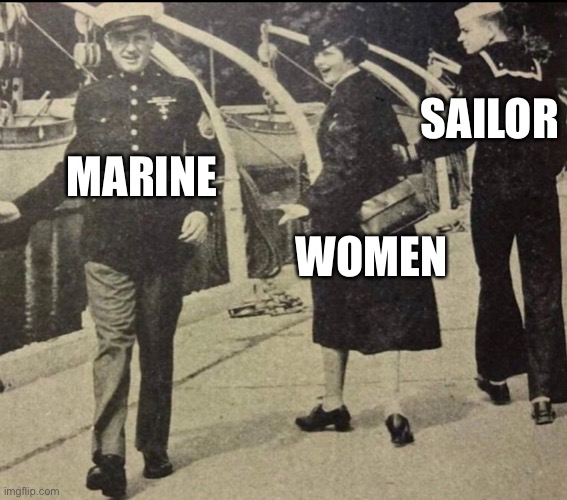 Military Booty Hierarchy | MARINE; SAILOR; WOMEN | image tagged in distracted girlfriend | made w/ Imgflip meme maker