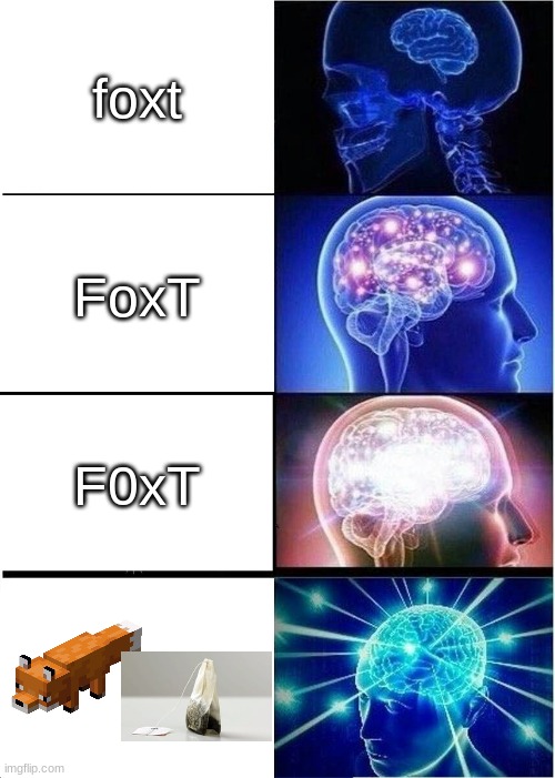 Expanding Brain | foxt; FoxT; F0xT | image tagged in memes,expanding brain | made w/ Imgflip meme maker