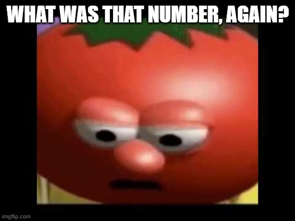 bob the tomato | WHAT WAS THAT NUMBER, AGAIN? | image tagged in bob the tomato | made w/ Imgflip meme maker