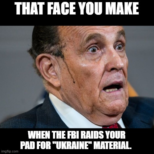 Rudy Giuliani | THAT FACE YOU MAKE; WHEN THE FBI RAIDS YOUR PAD FOR "UKRAINE" MATERIAL. | image tagged in rudy giuliani | made w/ Imgflip meme maker