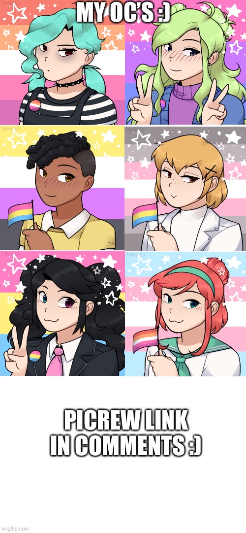 These are some of my ocs :) | MY OC’S :); PICREW LINK IN COMMENTS :) | image tagged in original character | made w/ Imgflip meme maker