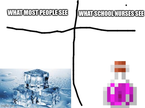 blank white template | WHAT SCHOOL NURSES SEE; WHAT MOST PEOPLE SEE | image tagged in blank white template | made w/ Imgflip meme maker