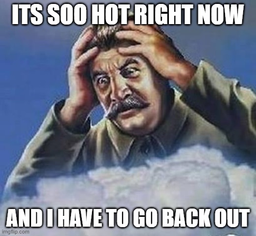 Its 81 | ITS SOO HOT RIGHT NOW; AND I HAVE TO GO BACK OUT | image tagged in worrying stalin | made w/ Imgflip meme maker