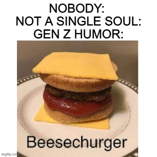 NOBODY: 
NOT A SINGLE SOUL:
GEN Z HUMOR: | made w/ Imgflip meme maker