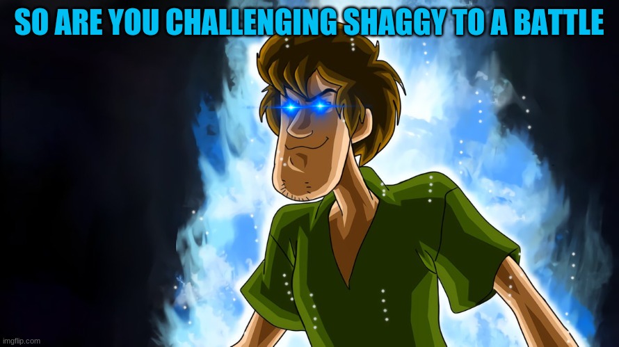 Ultra instinct shaggy | SO ARE YOU CHALLENGING SHAGGY TO A BATTLE | image tagged in ultra instinct shaggy | made w/ Imgflip meme maker