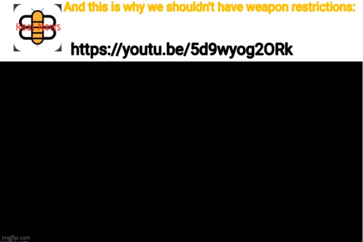 https://youtu.be/5d9wyog2ORk | And this is why we shouldn't have weapon restrictions:; https://youtu.be/5d9wyog2ORk | image tagged in babylon bee real news template | made w/ Imgflip meme maker
