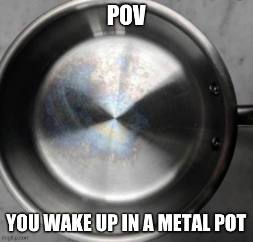 No ocs that my main oc is friends with tho | POV; YOU WAKE UP IN A METAL POT | image tagged in metal pot | made w/ Imgflip meme maker