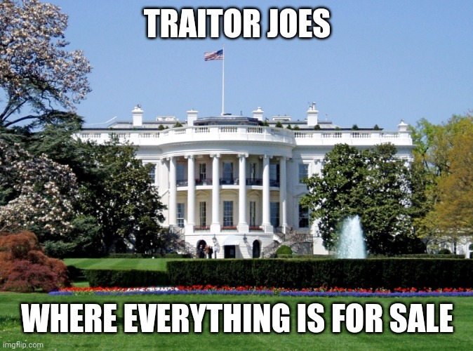 White House | TRAITOR JOES; WHERE EVERYTHING IS FOR SALE | image tagged in white house | made w/ Imgflip meme maker
