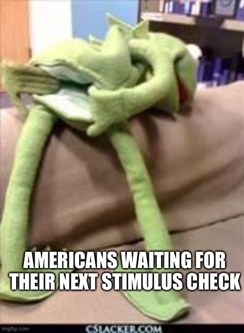 Gay kermit | AMERICANS WAITING FOR THEIR NEXT STIMULUS CHECK | image tagged in gay kermit | made w/ Imgflip meme maker