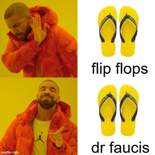 Drake Hotline Bling | flip flops; dr faucis | image tagged in memes,drake hotline bling | made w/ Imgflip meme maker