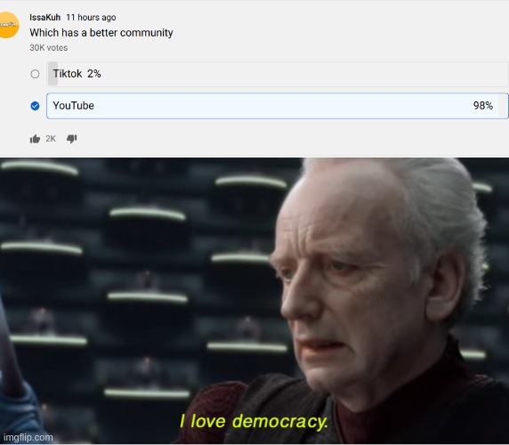 2% has brain damage, apparently | image tagged in i love democracy | made w/ Imgflip meme maker
