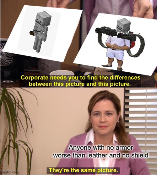 They're The Same Picture | Anyone with no armor worse than leather and no shield | image tagged in memes,they're the same picture | made w/ Imgflip meme maker