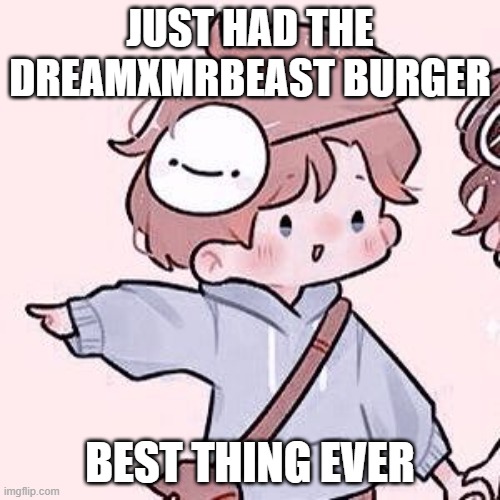 Dream Smp <3 | JUST HAD THE DREAMXMRBEAST BURGER; BEST THING EVER | image tagged in dream smp 3,mr beast,burger | made w/ Imgflip meme maker