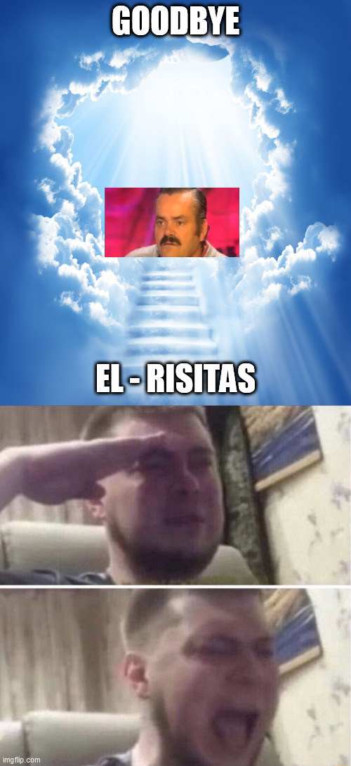 Goodbye El - Risitas | GOODBYE; EL - RISITAS | image tagged in heaven,ozon salute | made w/ Imgflip meme maker