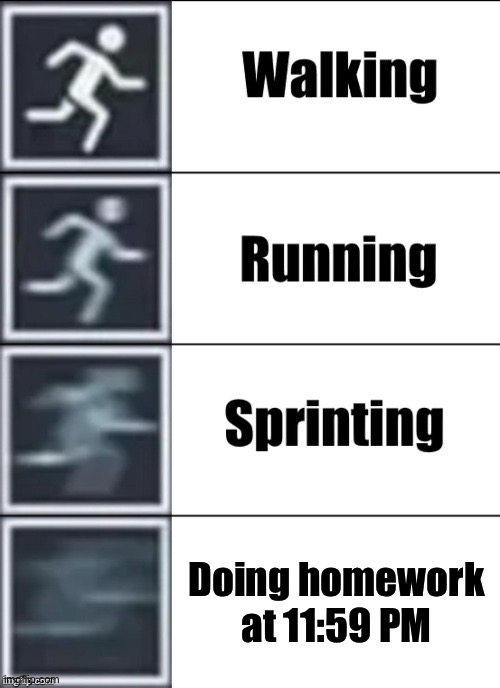 Very Fast | Doing homework at 11:59 PM | image tagged in very fast | made w/ Imgflip meme maker