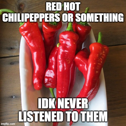 shitpost |  RED HOT CHILIPEPPERS OR SOMETHING; IDK NEVER LISTENED TO THEM | image tagged in shitpost | made w/ Imgflip meme maker