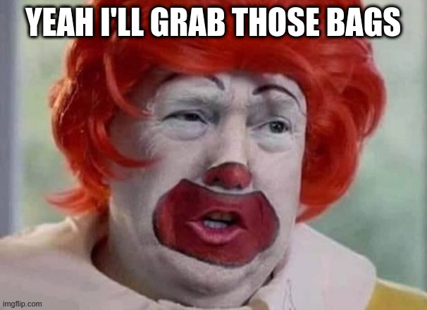Trump's grandfather emigrated to Canada and ran a brothel during the gold rush | YEAH I'LL GRAB THOSE BAGS | image tagged in clown t,true,rumpt,trump | made w/ Imgflip meme maker