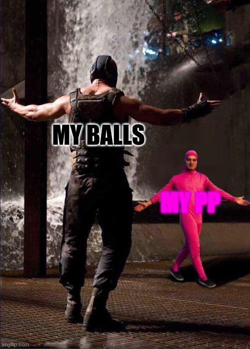 Pink Guy vs Bane | MY BALLS; MY PP | image tagged in pink guy vs bane | made w/ Imgflip meme maker