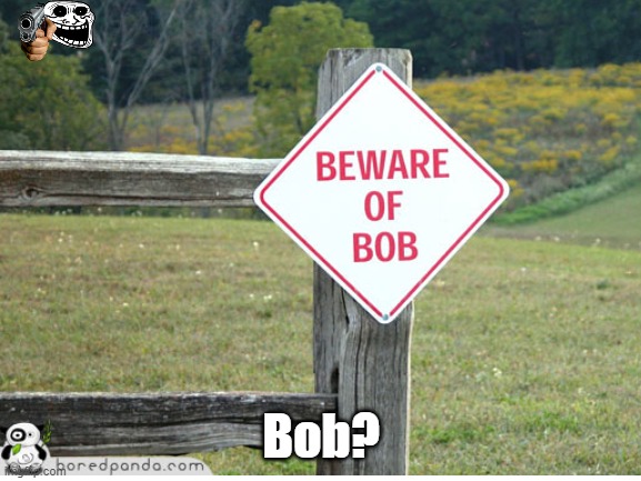 Beware of bob with a gun | Bob? | image tagged in wut | made w/ Imgflip meme maker