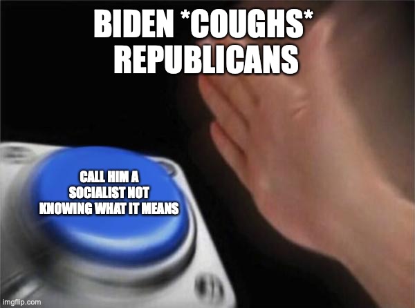 most of those republican mfs don't know what it means | BIDEN *COUGHS* 
REPUBLICANS; CALL HIM A SOCIALIST NOT KNOWING WHAT IT MEANS | image tagged in memes,blank nut button | made w/ Imgflip meme maker