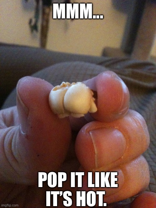 This kernel has zero chill... | MMM... POP IT LIKE IT’S HOT. | image tagged in funny memes,puns,funny food | made w/ Imgflip meme maker