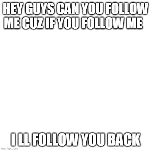 Blank Transparent Square Meme | HEY GUYS CAN YOU FOLLOW ME CUZ IF YOU FOLLOW ME; I LL FOLLOW YOU BACK | image tagged in memes,blank transparent square | made w/ Imgflip meme maker