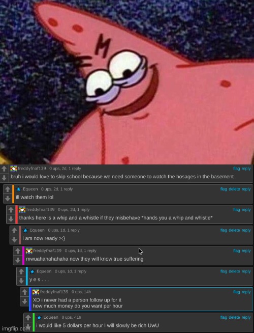 image tagged in evil patrick | made w/ Imgflip meme maker