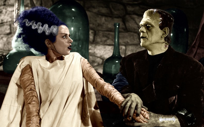 Frankenstein and bride Blank Meme Template