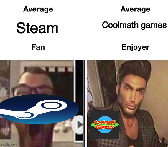 It’s just the better option c’mon guys | Coolmath games; Steam | image tagged in average fan vs average enjoyer,coolmath games,steam,memes | made w/ Imgflip meme maker