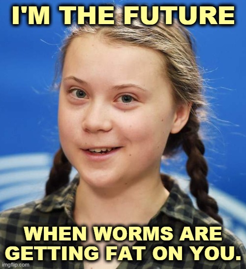 With you or without you. | I'M THE FUTURE; WHEN WORMS ARE GETTING FAT ON YOU. | image tagged in greta thunberg,green,future | made w/ Imgflip meme maker