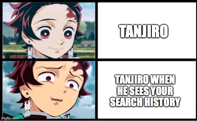 Sursprised Tanjiro | TANJIRO; TANJIRO WHEN HE SEES YOUR SEARCH HISTORY | image tagged in sursprised tanjiro | made w/ Imgflip meme maker