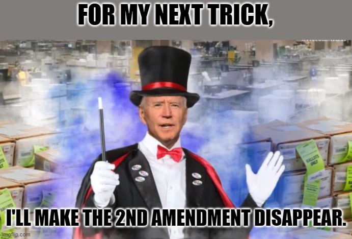 FOR MY NEXT TRICK, I'LL MAKE THE 2ND AMENDMENT DISAPPEAR. | image tagged in magic joe,gun rights | made w/ Imgflip meme maker