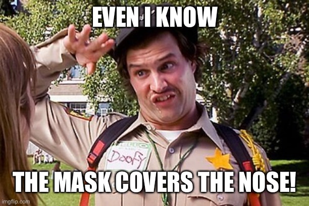 Special Officer Doofy | EVEN I KNOW THE MASK COVERS THE NOSE! | image tagged in special officer doofy | made w/ Imgflip meme maker
