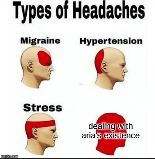 lel | dealing with aria's existence | image tagged in types of headaches meme | made w/ Imgflip meme maker