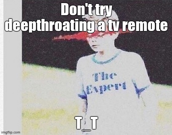 Deepfried The Expert | Don't try deepthroating a tv remote; T_T | image tagged in deepfried the expert | made w/ Imgflip meme maker