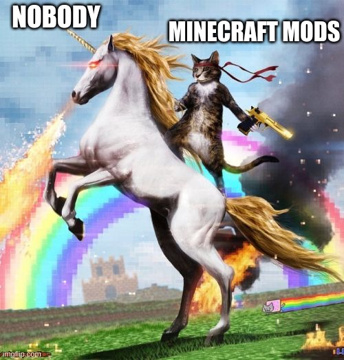 minecraft mods be like | NOBODY; MINECRAFT MODS | image tagged in memes,welcome to the internets | made w/ Imgflip meme maker