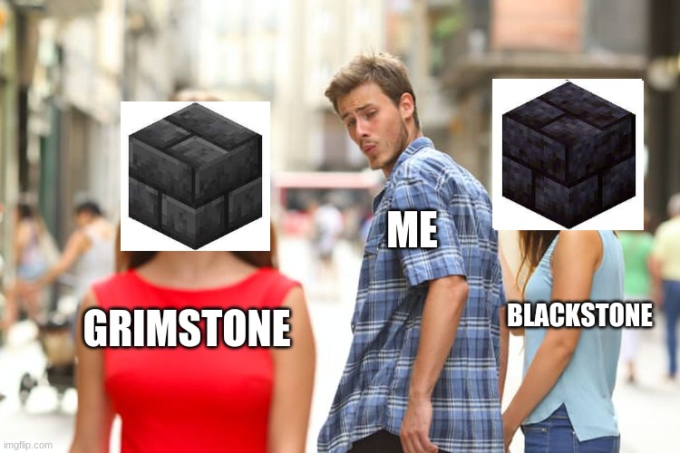 Distracted Boyfriend | ME; BLACKSTONE; GRIMSTONE | image tagged in minecraft,funny memes,truth | made w/ Imgflip meme maker