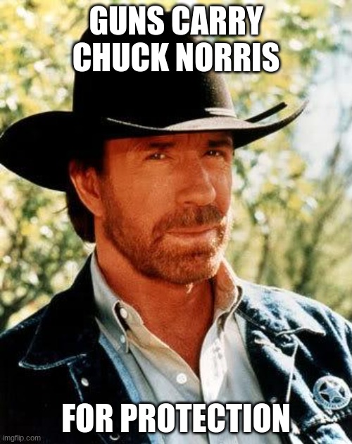 Chuck Norris | GUNS CARRY CHUCK NORRIS; FOR PROTECTION | image tagged in memes,chuck norris | made w/ Imgflip meme maker