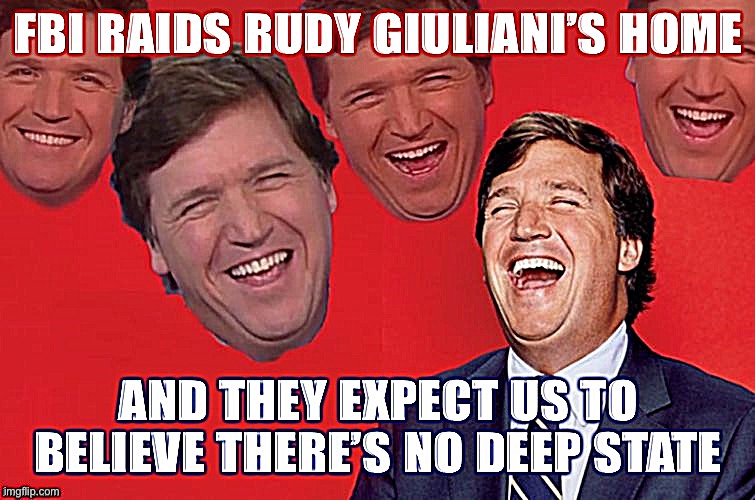 lol it’s no surprise that the Party of lawbreakers wants to undermine confidence in those responsible for enforcing the law | image tagged in tucker carlson,conservative hypocrisy,rudy giuliani,giuliani | made w/ Imgflip meme maker