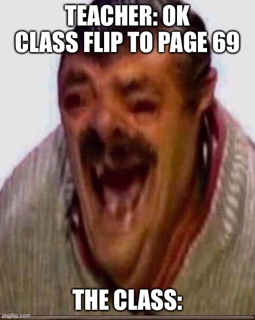 Hahaha | TEACHER: OK CLASS FLIP TO PAGE 69; THE CLASS: | image tagged in funny memes | made w/ Imgflip meme maker