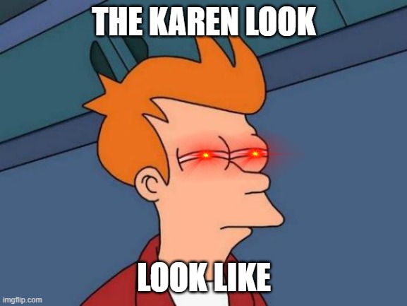 Futurama Fry | THE KAREN LOOK; LOOK LIKE | image tagged in memes,futurama fry | made w/ Imgflip meme maker