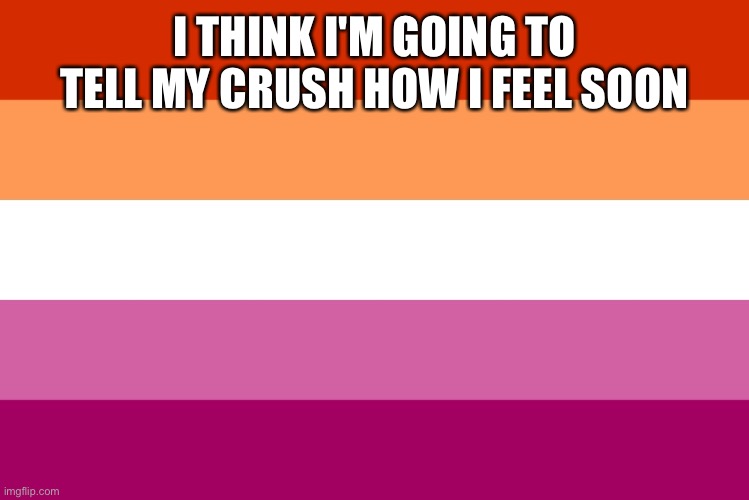 aaaaa I'm nervous asf | I THINK I'M GOING TO TELL MY CRUSH HOW I FEEL SOON | image tagged in lesbian flag | made w/ Imgflip meme maker