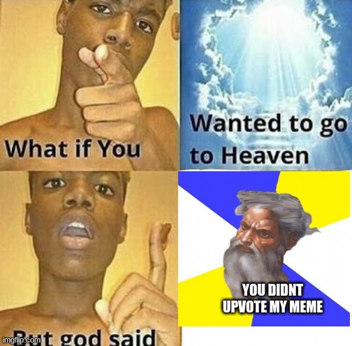 better upvote! | YOU DIDNT UPVOTE MY MEME | image tagged in what if you wanted to go to heaven | made w/ Imgflip meme maker