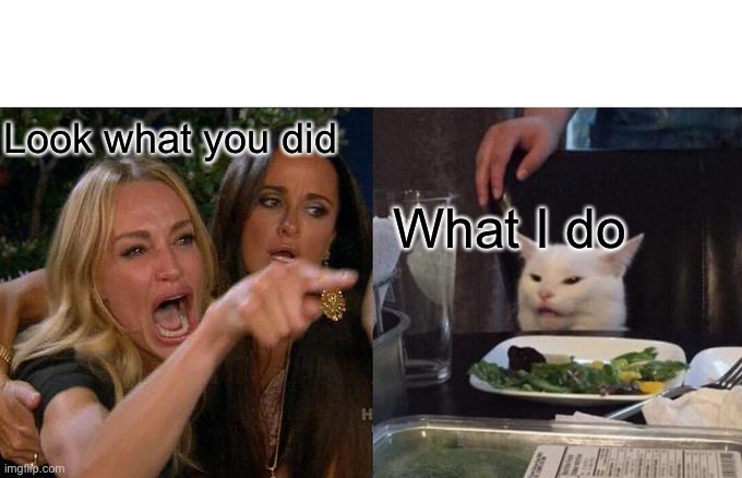 Woman Yelling At Cat | Look what you did; What I do | image tagged in memes,woman yelling at cat | made w/ Imgflip meme maker