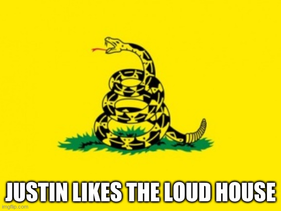 Justin Likes The Loud House Flag | JUSTIN LIKES THE LOUD HOUSE | image tagged in gadsden flag,the loud house | made w/ Imgflip meme maker
