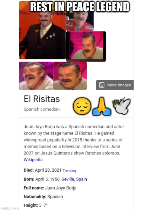 rip | REST IN PEACE LEGEND; 😔🙏🕊️ | image tagged in rip,sad | made w/ Imgflip meme maker