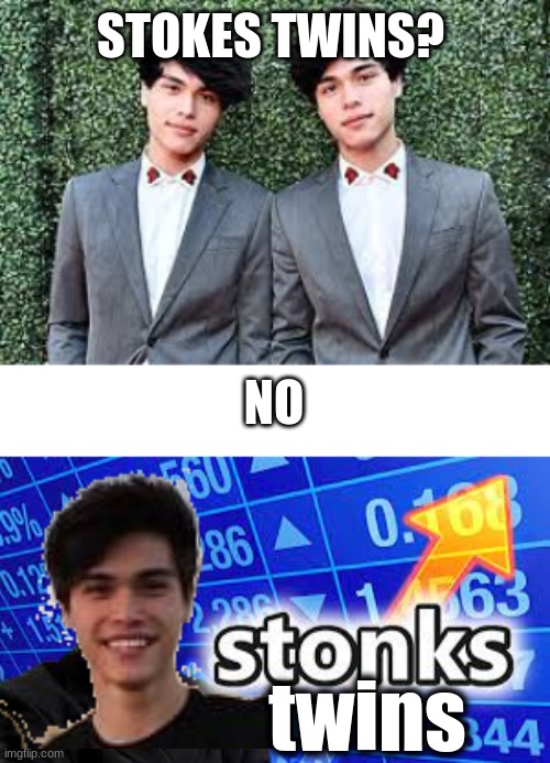 stonks twins | STOKES TWINS? NO; twins | image tagged in not stonks,stonks | made w/ Imgflip meme maker